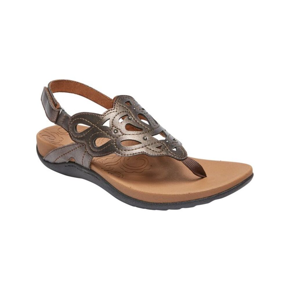 NWT ROCKPORT Womens Brown Laser Cut Ridge Wedge Slingback Sandal 7 M